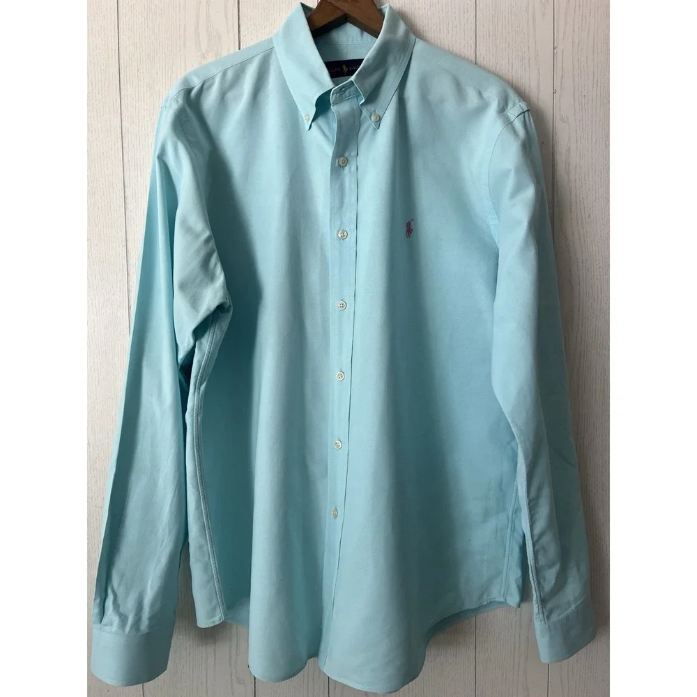 Lot Of 2 LARGE Polo Ralph Lauren Men's Cotton Oxford Button Down Shirts Aqua
